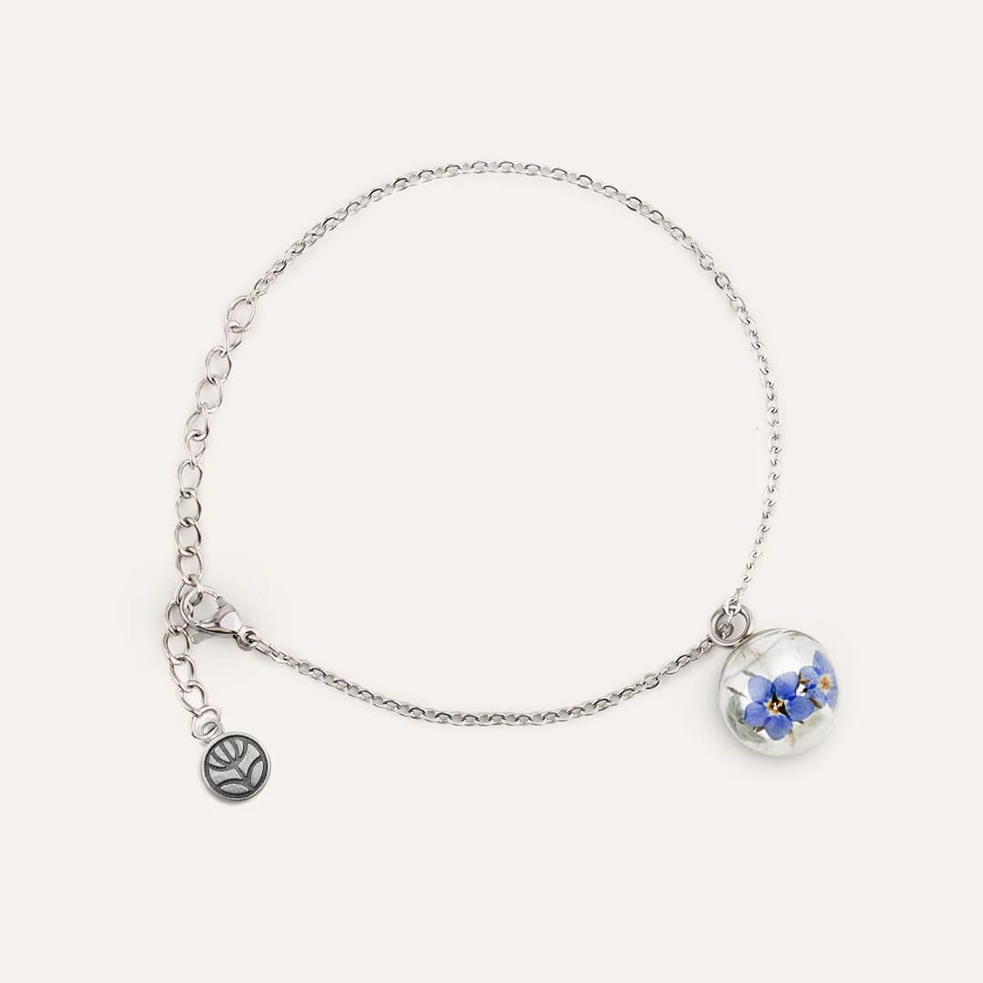 Parure Donna | Collana Maglie Elegance + Bracciale + Orecchini con Fiori Veri Essiccati in Ampolla di Vetro | Acciaio Inox AISI 316 | Made Italy