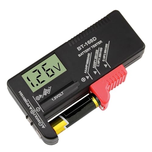 LED Digital Battery Tester Portable Universal UK Household Battery Checker for All Batteries Multi Size for AA AAA C D 9V 1.5V Button Cell Batteries, Requires No Battery to Operate (Model: BT-168D)
