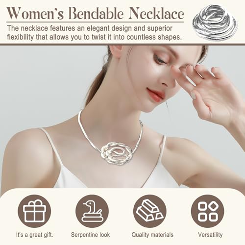 2 Pack Bendable Necklaces for Women,Bendable Snake Chain Infinite Loop Necklace Gold,Collar Multiusos, Versatile Flexible Adjustable Snake Bracelet Choker3
