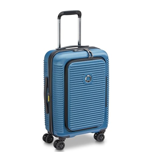 Image of DELSEY PARIS Freestyle 55 CM Small Cabin ABS /Polycarbonate 8 Wheels Global Warranty 5 Years Hard-Sided Trolley Bag /Suitcase /Luggage /Front Opening /SECURITECH Zip-Blue