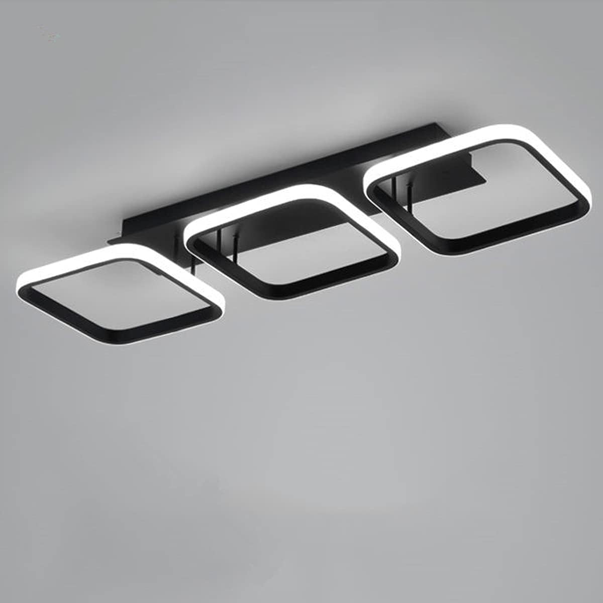 EIDISUNY Ceiling Light LED 3 Square Simple 54cm Black Modern Led Ceiling Light for Hallway Entrance Office Bedroom Kitchen Living Room Aisle Balcony Dining Room lamp - Black 33W Cool White Light 6000K