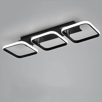 EIDISUNY Ceiling Light LED 3 Square Simple 54cm Black Modern Led Ceiling Light for Hallway Entrance Office Bedroom Kitchen Living Room Aisle Balcony Dining Room lamp - Black 33W Cool White Light 6000K [Energy Class E]