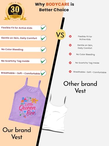 Image of BODYCARE Kids Sleeveless Slip 100% Cotton Slip for Girls | Skin Friendly | Multicolor | Lightweight | Sleeveless Design | Pack of 6 (Color & Print May Vary)