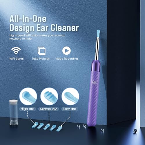 Ear Wax Removal - 1080P Camera Earwax Remover Tool - Ear Canal Cleaner - Ear Cleaning Kit - Ear Camera for iOS & Android (Purple) image 2