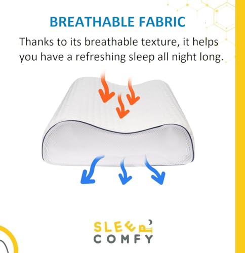 SLAAP COMFORTABEL MET HET BESTE NEKKUSSEN - Premium Visco HWS nekkussen, 60 x 40 x 14/12 cm, hoofdkussen met overtrek, neksteunkussen, traagschuim, ergonomisch, orthopedisch...