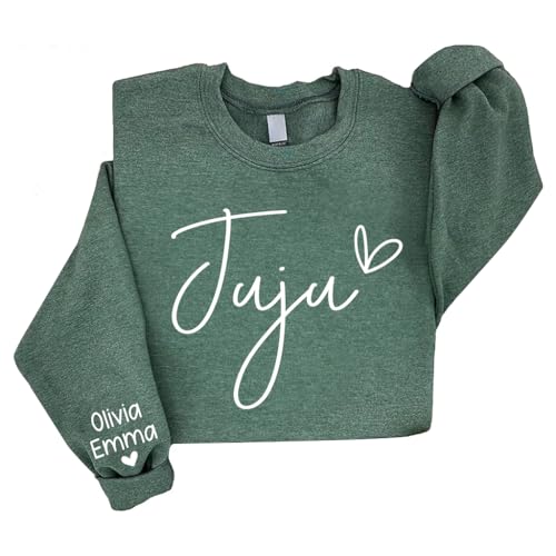 Chillever Custom Juju Sweatshirt, Personalized Juju Sweatshirt, Grandma Sweatshirts for Women, Customized Kid Name on Sleeve, Gifts for Mothers Day Birthday for New Grandma