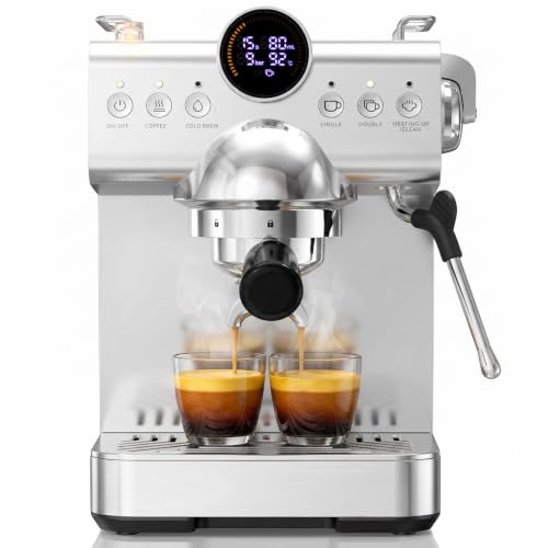 Image of Espresso Machine 20 Bar, Hot & Cold Brew Coffee Maker with Steam Wand Milk Frother, LED Display, Single & Double Shot, Home Barista Coffee Machine for Cappuccino, Latte & Americano