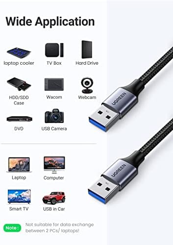 UGREEN USB Cable, USB 3.0 A to A Data Cable Braided, 5Gbps High Speed Transfer USB Type A Male to Male Lead, Compatible with External Hard Drive, Consoles, Blu-ray, Printer, Camera, Fan Cooler (2M)
