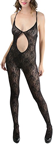 Image of ToBeInStyle Women's Bodystocking Crotchless Peek-A-Boo Fishnet Lace Bodysuit