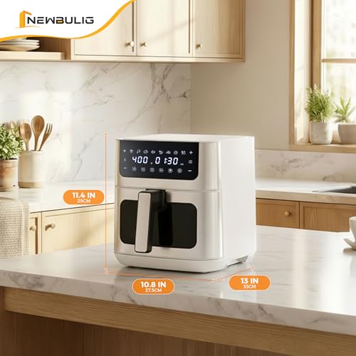 Image of NEWBULIG Air Fryer 6.34QT Airfryer with Visible Window 400℉ Fast Heating Stainless Steel Air Fryers Oven with Nonstick and Dishwasher-Safe Basket 8-in-1 Cooking Preset with Timer Auto-Off