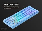 Geeky GK61 SE 60% | Mechaniczna Klawiatura Gamingowa | 61 Klawiszy Wielokolorowe RGB LED Podświetlenie dla Graczy na PC/Mac | ANSI US Klawiatura Amerykańska (Niebieski, Mechanical Speed Silver)