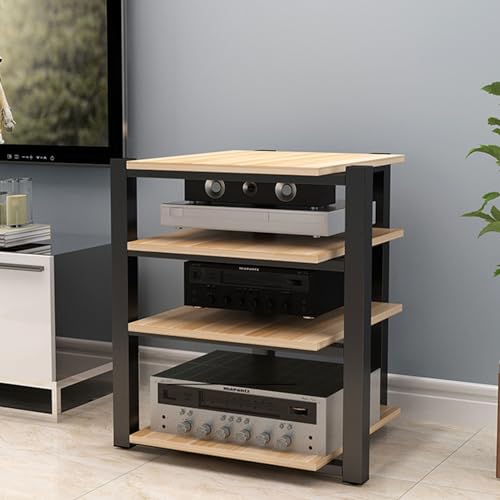 Floor-Standing 3/4-Tier AV Media Stand Amplifier Rack CD Player Stand Stereo Component Cabinet Audio Rack Tower with Wooden Shelves for Home/Office/Theater(Color:D,Size:4-Tier)