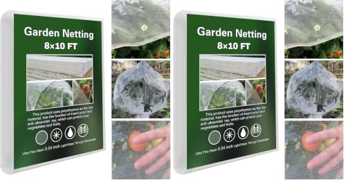 Garden Netting Ultra Fine 8x10Ft, Plant Covers, Barrier Mesh for Plant Vegetables Fruit Flower Tree, Row Cover Raised Bed Protection Net, Bird Screen (Pack of 2)