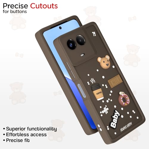 Image of Outlouders Back Cover for Realme 11 / 11X 5G / Narzo 60X 5G | 3D Cartoon Bear Cute Fun Silicone Full Body Protection Bumper Case (Brown)