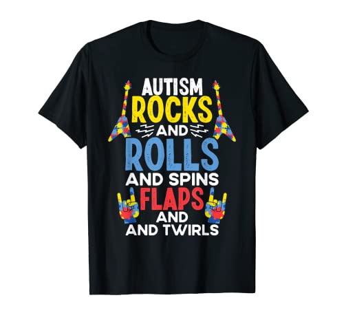 Autism Rocks & Rolls Funny Autism Awareness Month T-Shirt