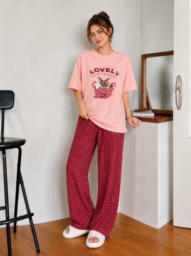 Image of KSHS Womens Korean Night Dress || Full Pyjama Set ||Korean Nightsuit || Women Nightwear ||Round Neck Half Sleeve Nightsuit || Loungewear || Everyday Nightdress Women's Pyjama Sets
