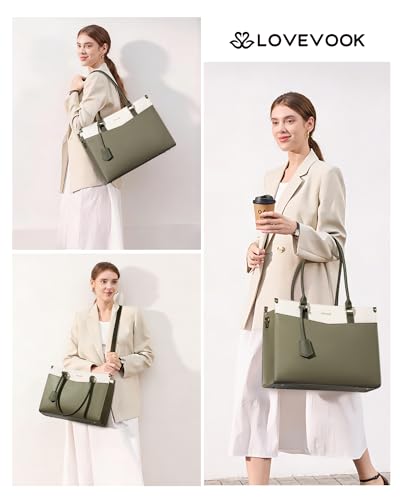 Image of LOVEVOOK Laptop Bag for Women, 2-in-1 Tote Purse with Clutch & Cup Holder, Waterproof Briefcase for Work Travel