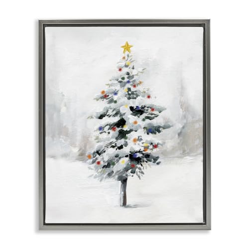 Snowy Christmas Tree Landscape, 25 x 31 Inch Canvas in Floater Frame