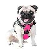 PHOEPET Hundegeschirr ohne Zug für kleine Hunde, reflektierende, verstellbare Front-Clip-Weste mit Griff, 2 Metallringe, 3 Schnallen [leicht an- und auszuziehen] (S, Rosa)