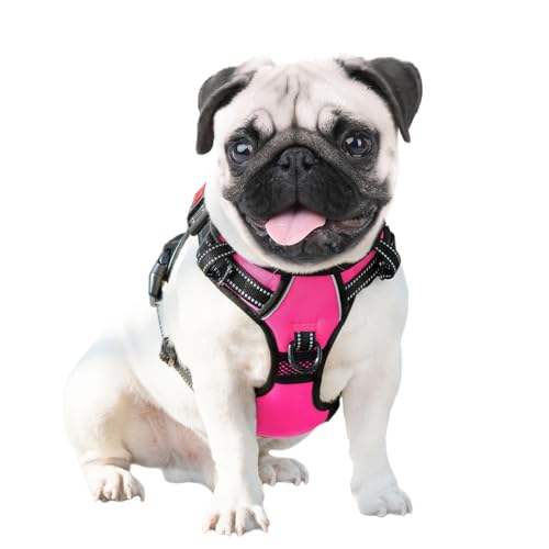 PHOEPET No Pull Dog Harness Medium Reflective Front Clip Vest with Handle,Adjustable 2 Metal Rings 3 Buckles,[Easy to Put on & Take Off](M, Pink) - Thumbnail 7