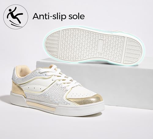 LUCKY STEP Women's Rhinestone Sneakers Sparkly Bling Glitter Wedding Tennis Shoes Fashion Casual Walking Comfortable Shiny Footwear4