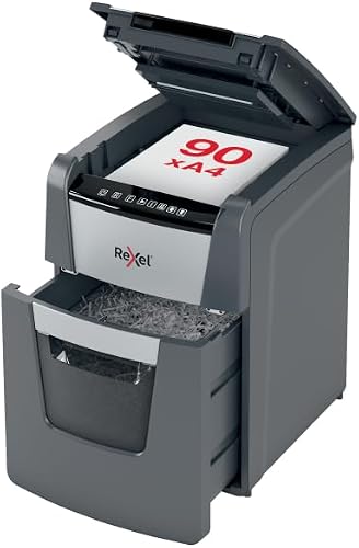 Rexel Optimum AutoFeed+ 90X Paper Shredder, Automatic 90 Sheet Capacity, P4 Cross Cut Security, Quiet Operation, Anti-Jam, Compact Office Shredder