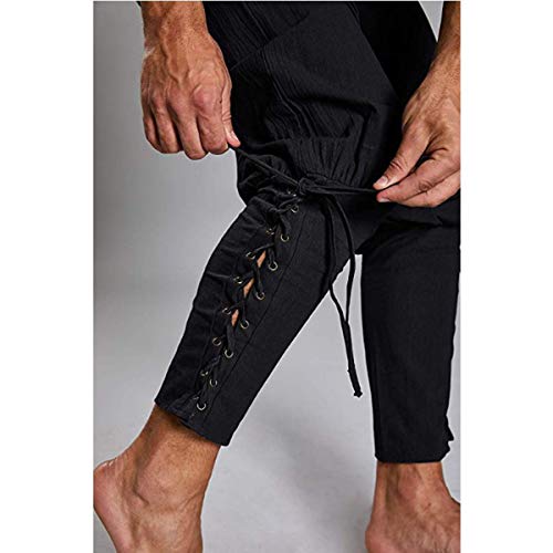 Seidarise Men's Pirate Pants Medieval Ankle Pants Viking Navigator Trousers (Small, Black) #TOP4