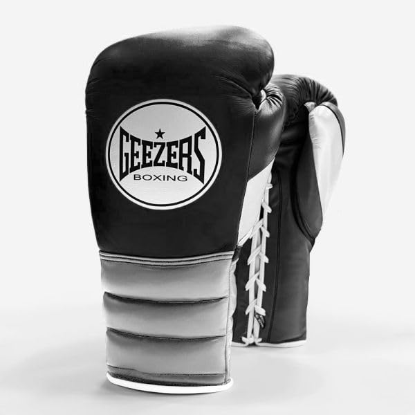 Geezers Halo Training/Sparring Boxing Gloves - Lace (Black/White/Light Grey, 12oz)