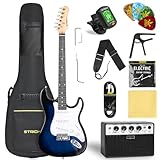 STRICH Electric Guitar Beginner Kit, Solid Body 39' Full Size Electric Guitar SSS Pick Up for Starter,with Bag, Digital Tuner, Capo, Strap, String, Cable, Picks, SST-S10 Midnight Blue Burst