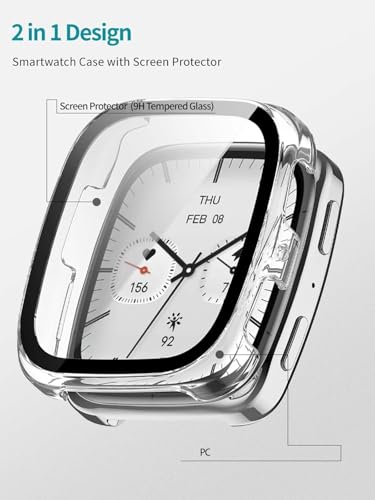 Image of M.G.R.J Hard PC Case with Tempered Glass Screen Protective Case Cover Compatible for Amazfit Active 2 Square (Transparent)