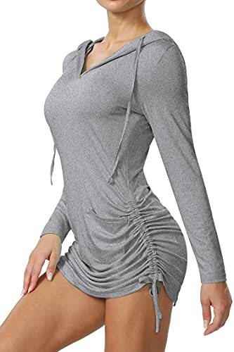 Cakulo Women's Swim Beach Cover Up Plus Size Sun Protection Hoodie Dress Long Sleeve Upf Hiking Summer Shirts Swimsuit Coverups Quick Dry Adjustable Light Heather Grey 2Xl #TOP2