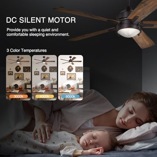 Caisens 52 Inch Farmhouse Ceiling Fan with Light and Remote Control, Forged Metal Light Kit with Crystal Prismatic Glass, 3CCT Dimmable, 6 Speed Reversible, Dark Bronze, Indoor/Outdoor by Caisens - Used condition - Image 6