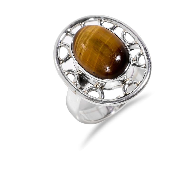 Bague en argent 925 et œil de tigre ovale au style bohème chic