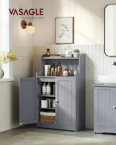 VASAGLE Bathroom Storage Cabinet, Bathroom Floor Cabinet with 2 Doors, 2 Adjustable Shelves, 11.8 x 23.6 x 39.4 Inches, Freestanding, for Dining Room, Kitchen, Living Room, Dove Gray BBC770GD01S - Image 2