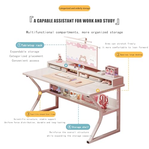 مكتب ألعاب من ديسينو مع رف، مكتب كمبيوتر أبيض، طاولة ألعاب على شكل حرف C، محطة عمل ألعاب الكمبيوتر لمكاتب المنزل، موفر للمساحة، سهل التركيب (أبيض، 100 * 60 * 75 سم)