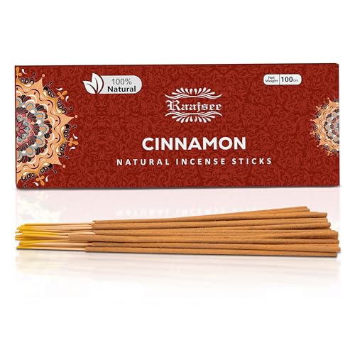 Raajsee Cinnamon Incense Sticks 100gm, Charcoal Free - !00% Natural - Organic Non-Toxic Insence Sticks, Inscents Made with Upcycled Flowers, Meditation Gifts – Spiritual Cleansing