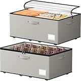 Mavivegue 63L Under Bed Storage on Wheels, 2 Pack Rolling Underbed Storage Bins, Grey Under Bed Storage Box with Lid & Label, Underbed Storage Boxes for Clothes, Shoes, Blankets, Toys