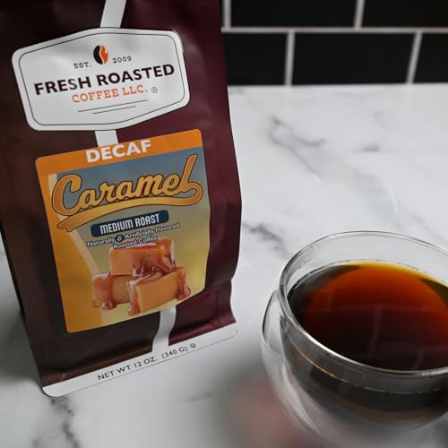 Image of Fresh Roasted Coffee, Decaf Caramel Flavored Drip Ground Coffee, Medium Roast, Kosher, 12 oz