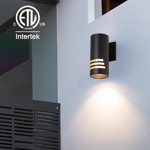 Image of Cerdeco Aluminum Outdoor Wall Sconces,Cylinder Porch Light with 3 Slots and Frosted Glass,Modern Outdoor Wall Light Fixture,Black Finished[ ETL-Listed ]