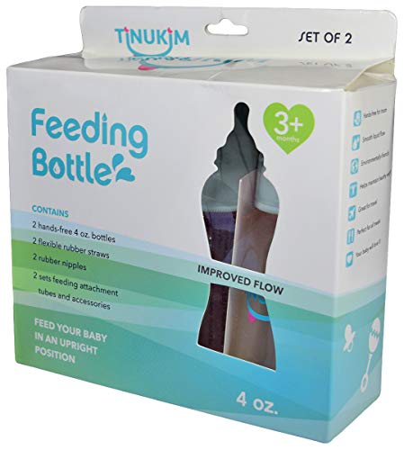 Tinukim Ifeed 4 Ounce Self Feeding Baby Bottle With Tube - Handless Anti-Colic Nursing System, Blue - 2-Pack #TOP4