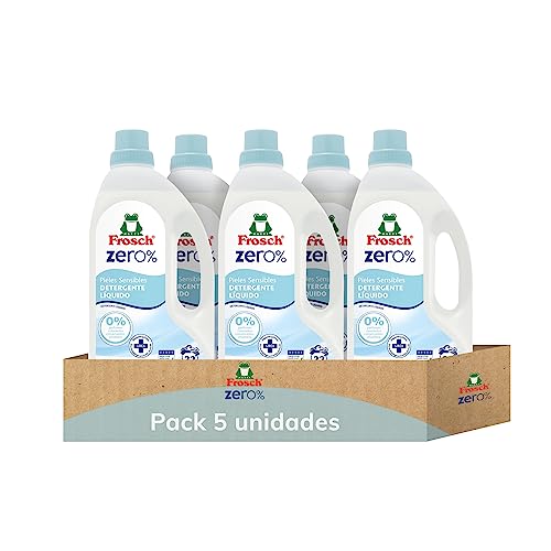 Frosch Detergente Líquido Ecológico Lavadora, Especial Para Pieles Sensibles o Atópicas, Fórmula con Urea, Hipoalergénico, Certificado y Dermatológicamente testado(Pack de 5 unidades x 1.5 L)