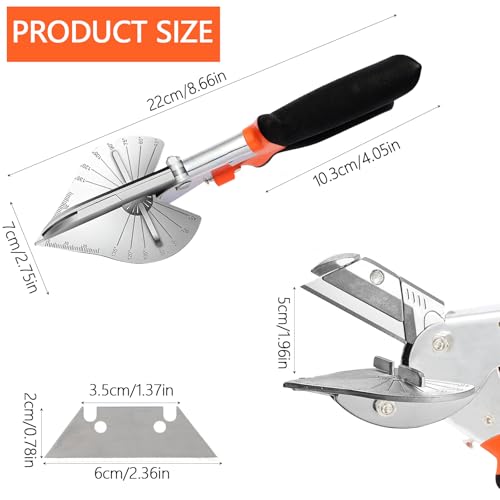 Cigrubo Verstekschaar voor kabelgoot, schaar, hoekschaar, verstektang, verstekschaar, met 10 reservemesjes voor het snijden van kurk, kunststof, pvc, verstelbaar van 45 tot 135 graden - Afbeelding 3