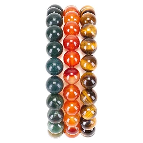 Cherry Tree Collection Gemstone - Small, Medium, Large Sizes - 3 Beaded Bracelet Set With Gift Box - Bracelets For Men and Women - 8mm Beads (Motivation and Courage - Small) Cover