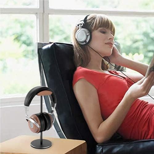 Miniatura 7 de Jcurycke Soporte para auriculares con madera de nogal y metal sólido, soporte de auriculares para juegos con base sólida pesada para todos los