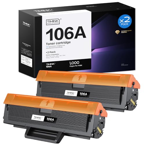 Timink 106A Tóner (con Chip) Compatible para HP 106A W1106A Cartuchos de tóner 106A Negro Compatible para HP Laser MFP 135a 135ag 135wg 137fwg 135r 135w 137fnw 107a 107r 107w (2 Paquetes, Negro)