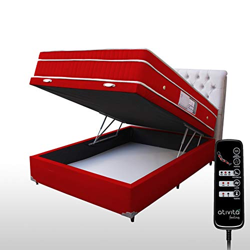 Colchão Casal Massagem LOFT Com Controle Operacional + Base Box Baú Premium + Cabeceira Completo (Ve
