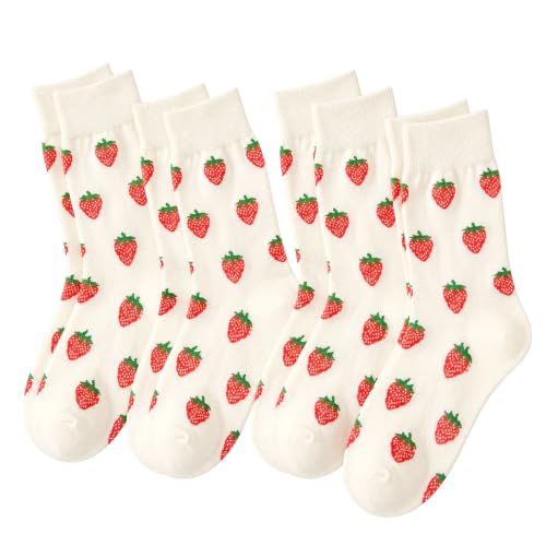 Image of Women's Cute Crew Socks, Casual Athletic Cotton Bowknot Cherry Calf Novelty Socks for Women