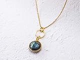  Labradorit-Kette mit Anhänger, 925er Silber vergoldet, Elegante Retro-Kette 60er 70er Stil, ein perfektes Geschenk für Sie