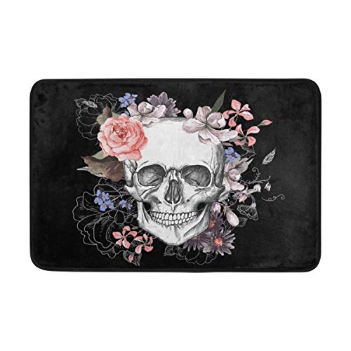 Wozo Beautiful Floral Sugar Skull Black Polyester Fabric Bathroom Shower Curtain 60 X 72 Inch With Hooks Modern Bathroom Doormat Rug 23.6 X 15.7 Inch #TOP4