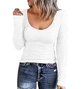 Roselux Women Long Sleeve Scoop Neck Ribbed Fitted Knit Shirt Basic T-Shirts